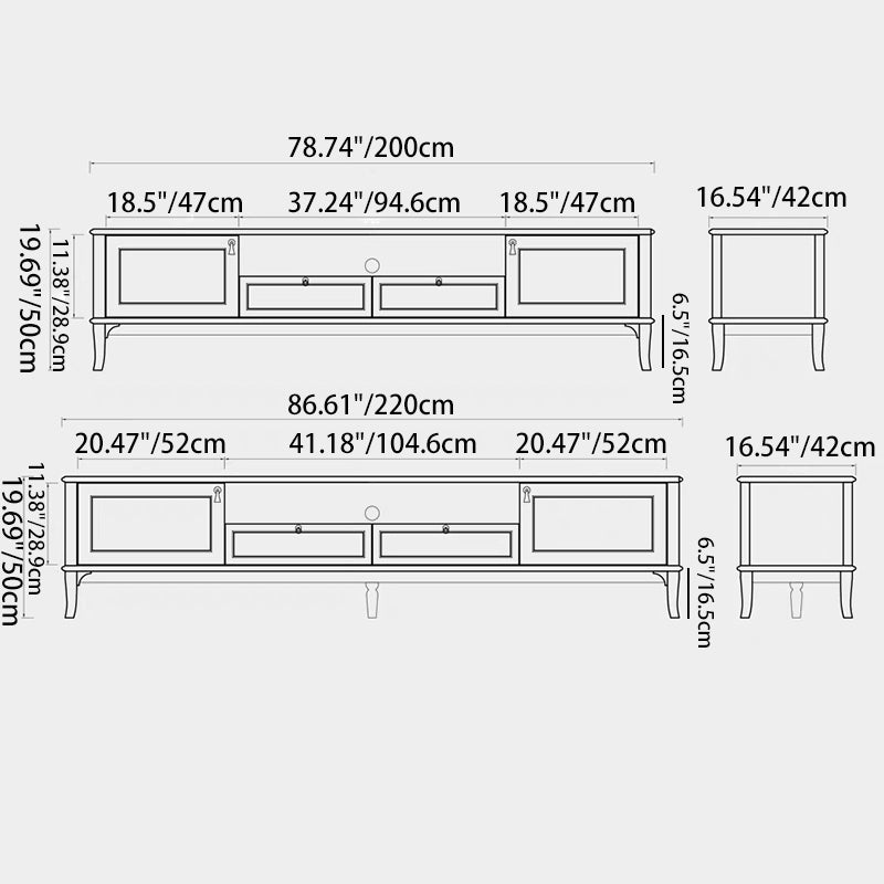 حامل تلفزيون مستطيل من الخشب الصلب الفرنسي التقليدي مع درج خزانة 2 لغرفة المعيشة 