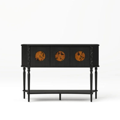 Traditional French Solid Wood Handmade Muslin Trapezoidal Carved Side Table 3-Cabinet For Entryway