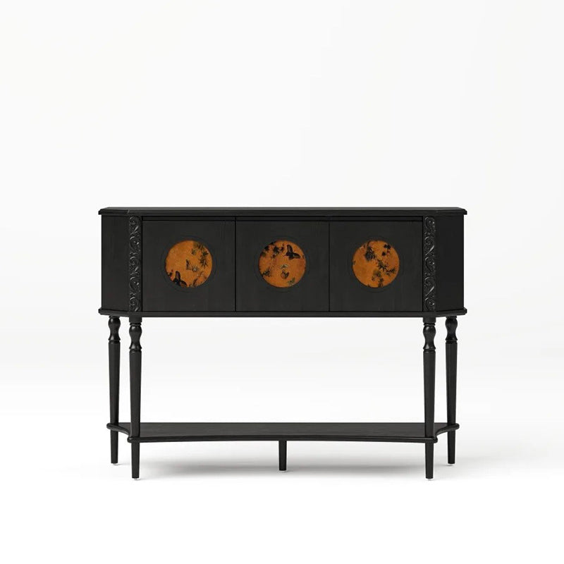 Traditional French Solid Wood Handmade Muslin Trapezoidal Carved Side Table 3-Cabinet For Entryway