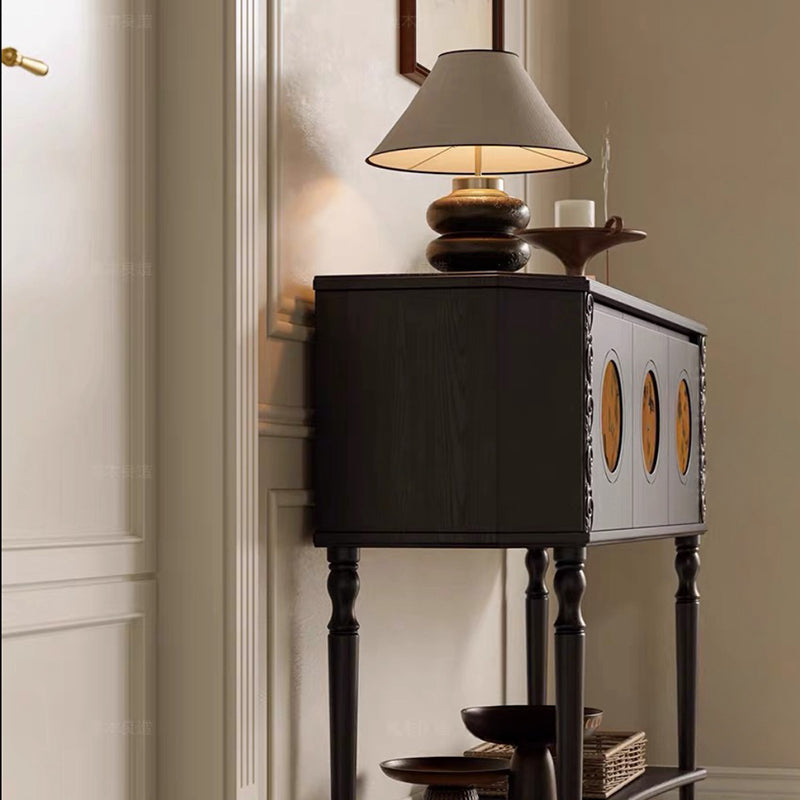 Traditional French Solid Wood Handmade Muslin Trapezoidal Carved Side Table 3-Cabinet For Entryway