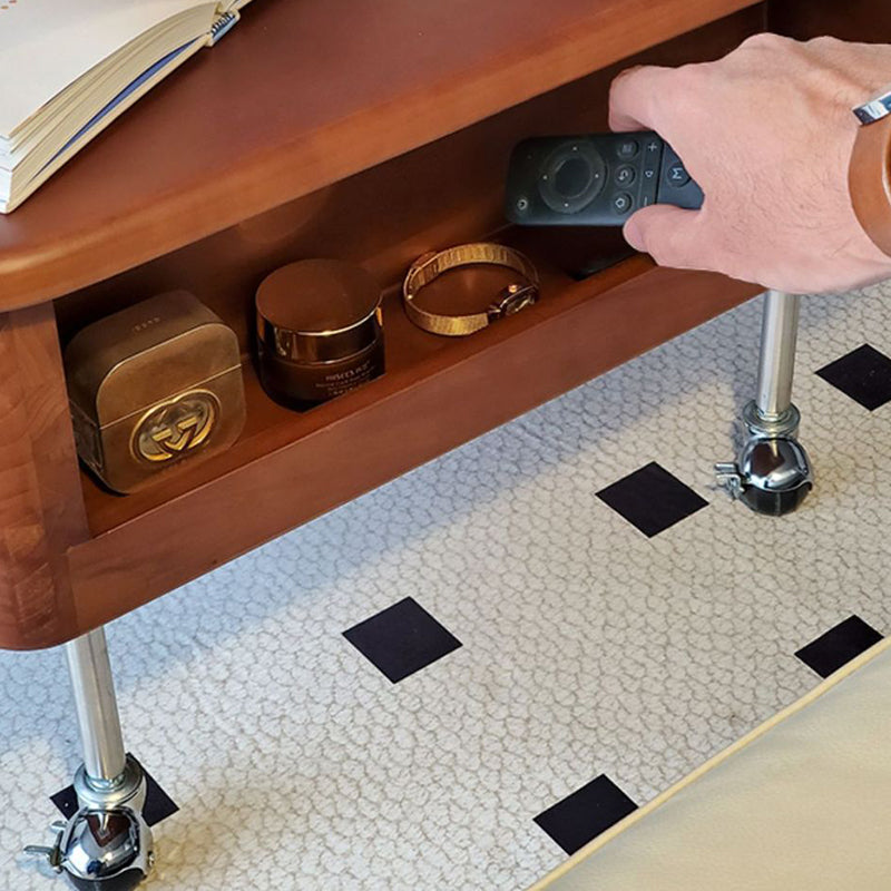 Table basse contemporaine en bois de caoutchouc rétro avec matériel en acier inoxydable carré, relevable et mobile, avec 1 rangement pour le salon 