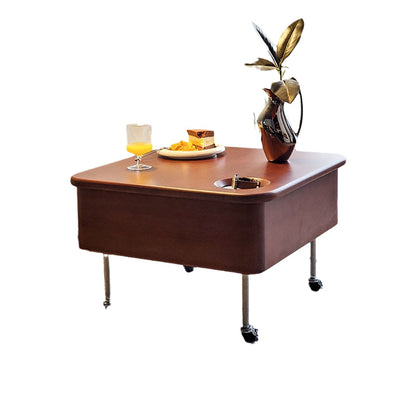 Mesa de café contemporánea retro de madera de caucho con herrajes de acero inoxidable cuadrada, elevable y movible con 1 almacenamiento para sala de estar 