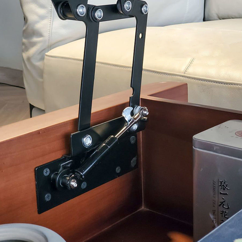 Mesa de café contemporánea retro de madera de caucho con herrajes de acero inoxidable cuadrada, elevable y movible con 1 almacenamiento para sala de estar 