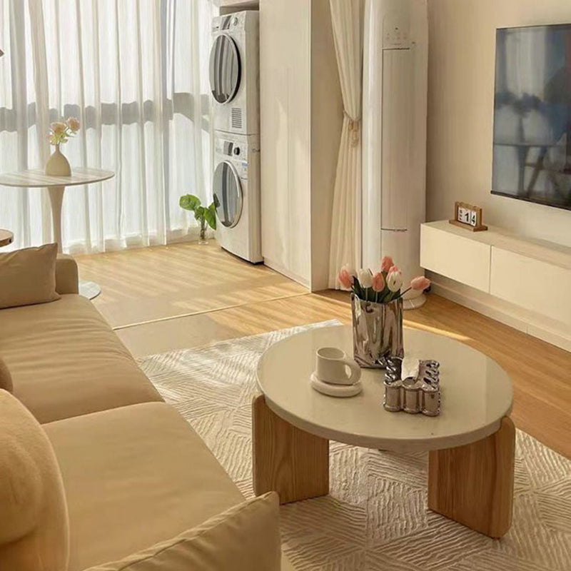 Contemporary Nordic Wood Terrazzo Round Coffee Table Combination For Living Room