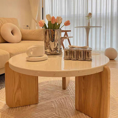 Contemporary Nordic Wood Terrazzo Round Coffee Table Combination For Living Room