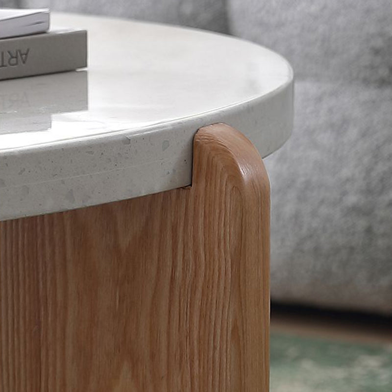 Contemporary Nordic Wood Terrazzo Round Coffee Table Combination For Living Room