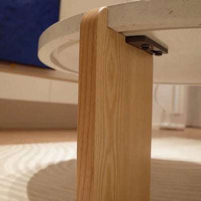 Contemporary Nordic Wood Terrazzo Round Coffee Table Combination For Living Room