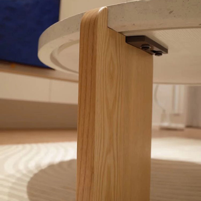 Contemporary Nordic Wood Terrazzo Round Coffee Table Combination For Living Room
