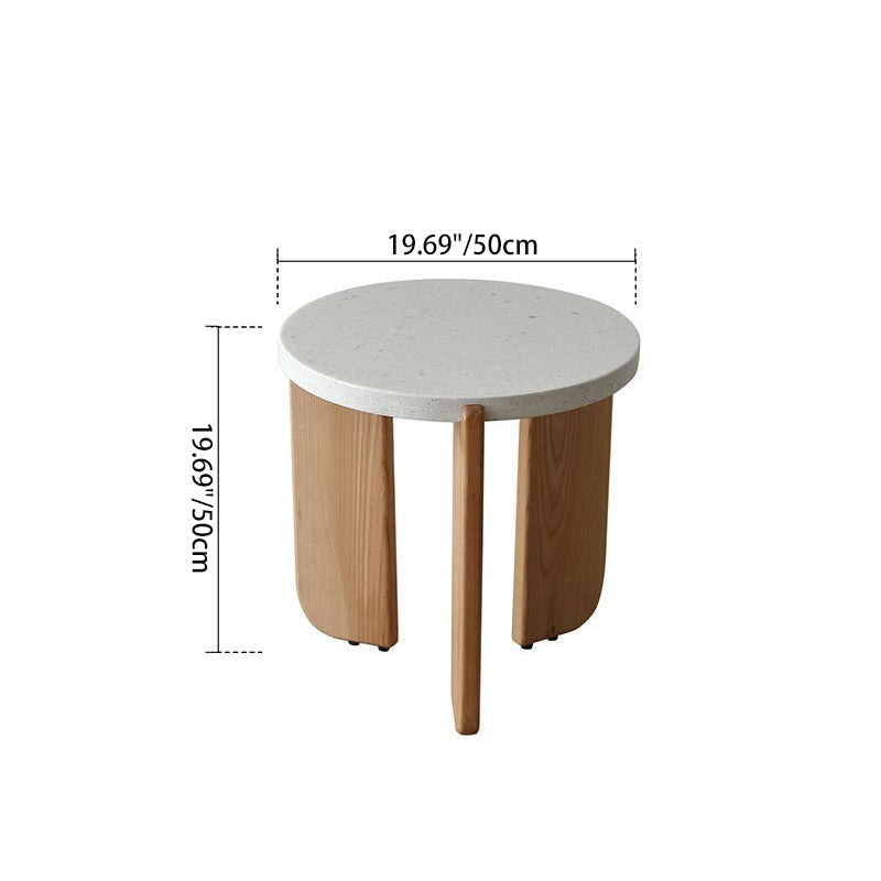 Contemporary Nordic Wood Terrazzo Round Coffee Table Combination For Living Room