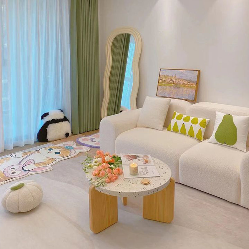 Contemporary Nordic Wood Terrazzo Round Coffee Table Combination For Living Room