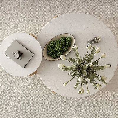Contemporary Nordic Wood Terrazzo Round Coffee Table Combination For Living Room