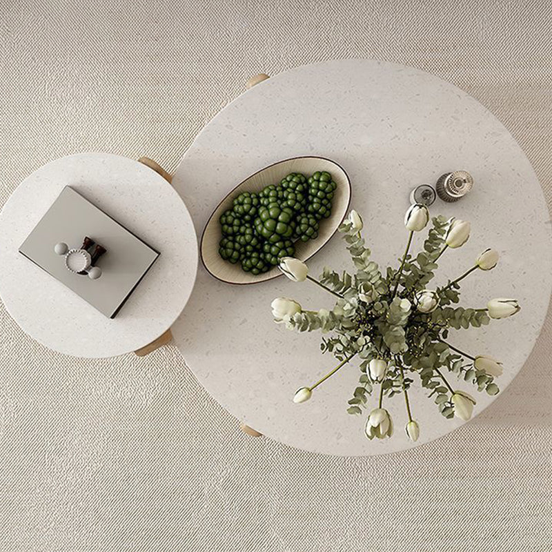 Contemporary Nordic Wood Terrazzo Round Coffee Table Combination For Living Room