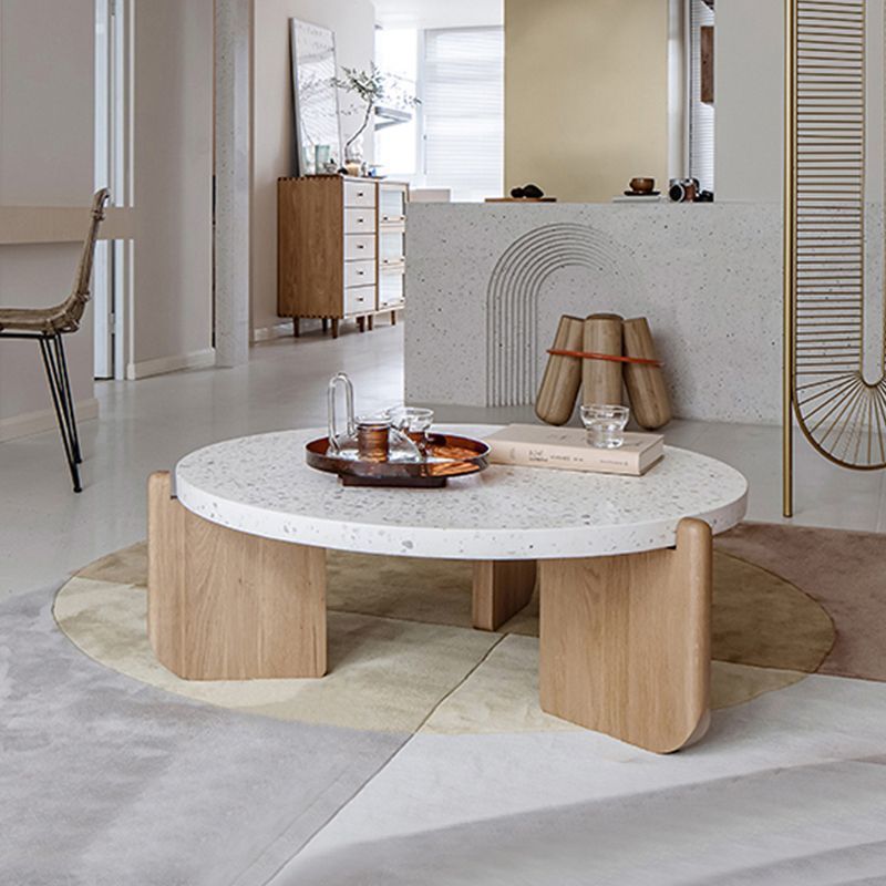 Contemporary Nordic Wood Terrazzo Round Coffee Table Combination For Living Room
