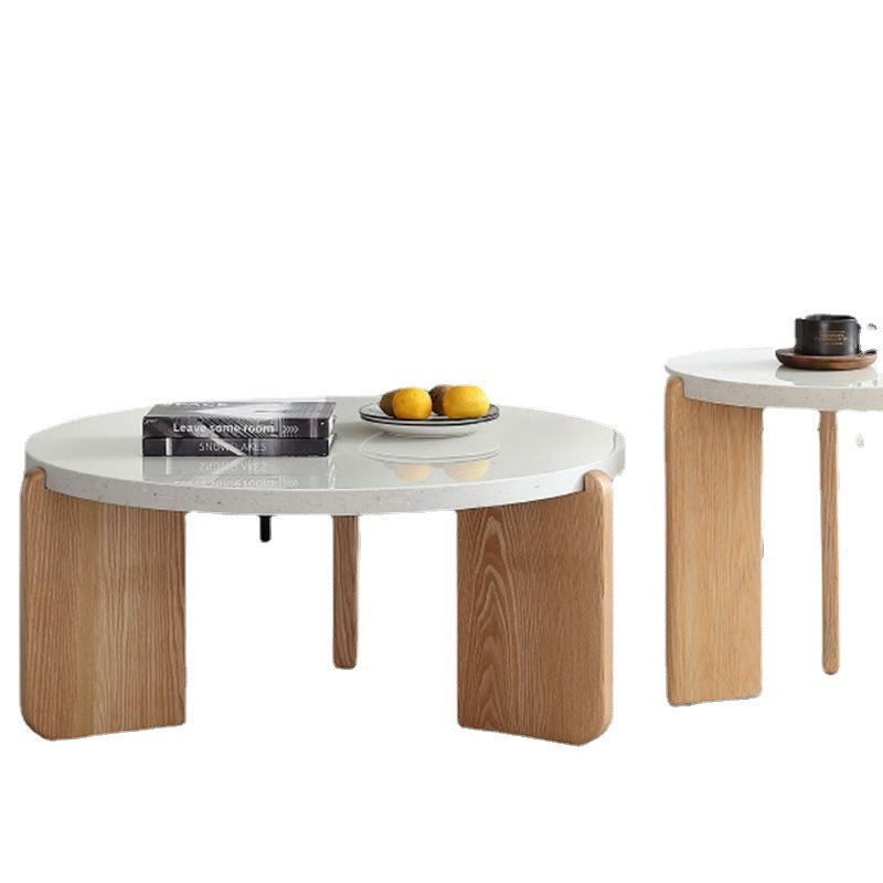 Contemporary Nordic Wood Terrazzo Round Coffee Table Combination For Living Room