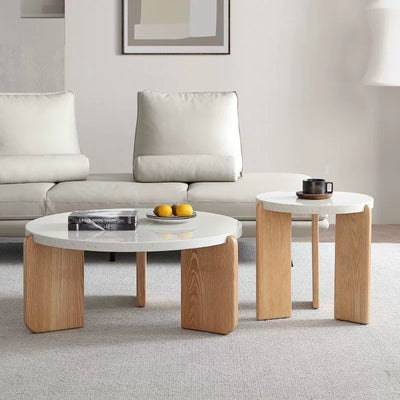 Contemporary Nordic Wood Terrazzo Round Coffee Table Combination For Living Room