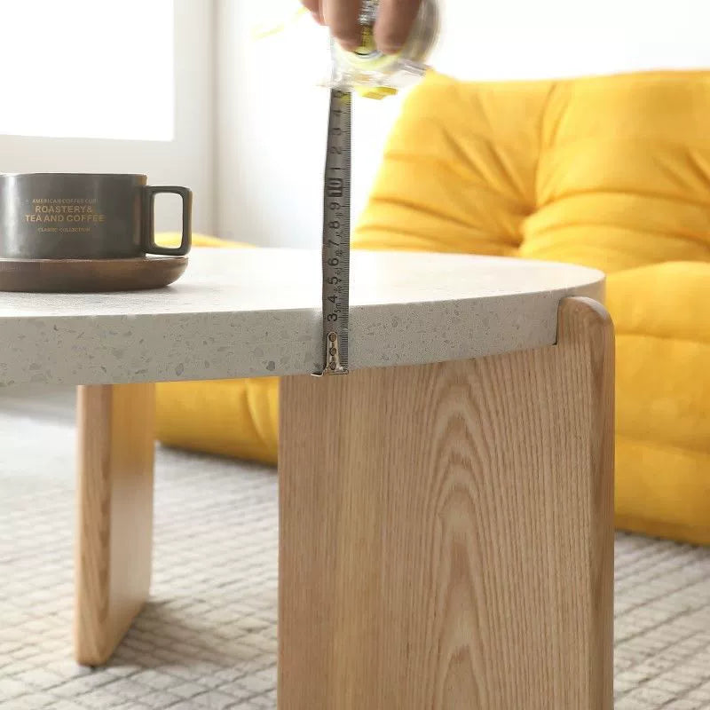 Contemporary Nordic Wood Terrazzo Round Coffee Table Combination For Living Room