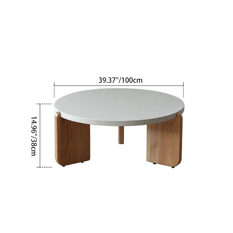 Contemporary Nordic Wood Terrazzo Round Coffee Table Combination For Living Room