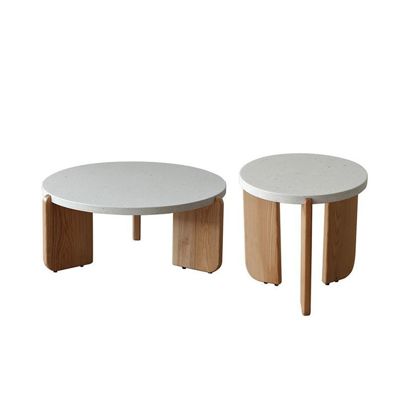 Contemporary Nordic Wood Terrazzo Round Coffee Table Combination For Living Room