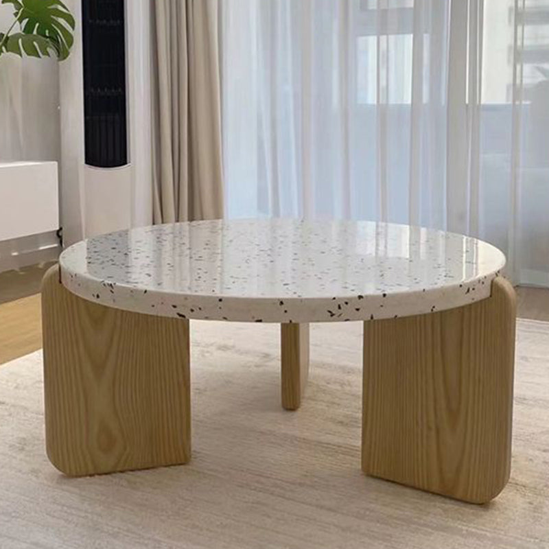 Contemporary Nordic Wood Terrazzo Round Coffee Table Combination For Living Room
