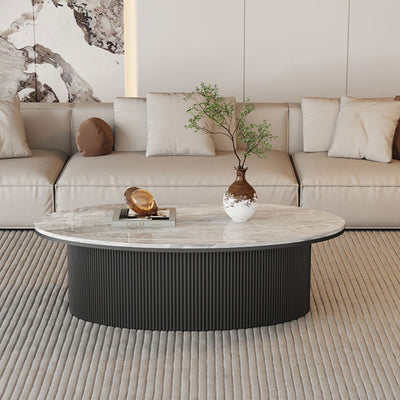 Contemporary Scandinavian Slab Iron Oval Round Striped Coffee Table Set For Living Room