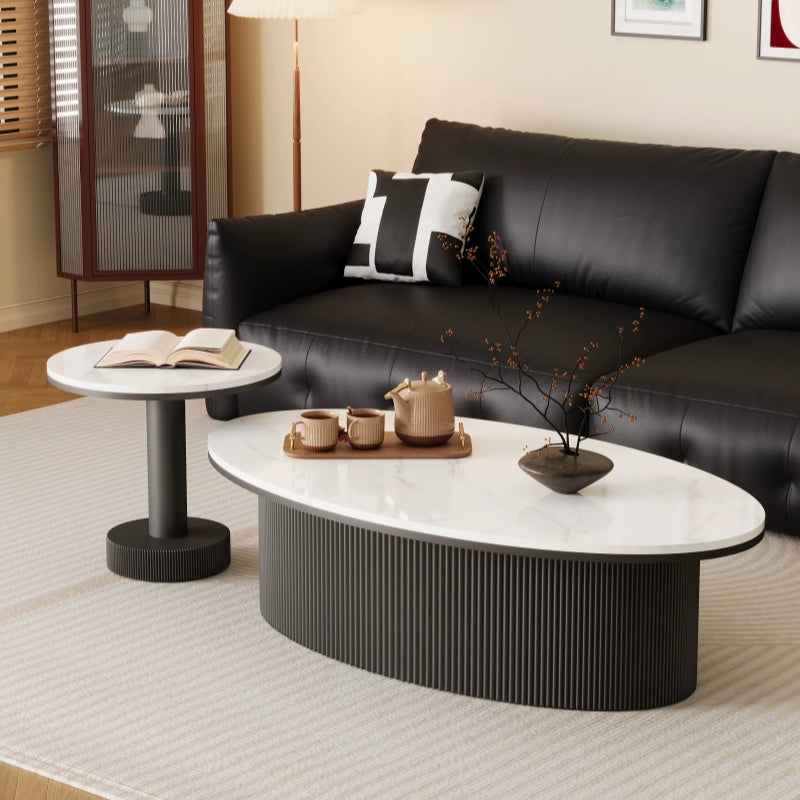 Contemporary Scandinavian Slab Iron Oval Round Striped Coffee Table Set For Living Room