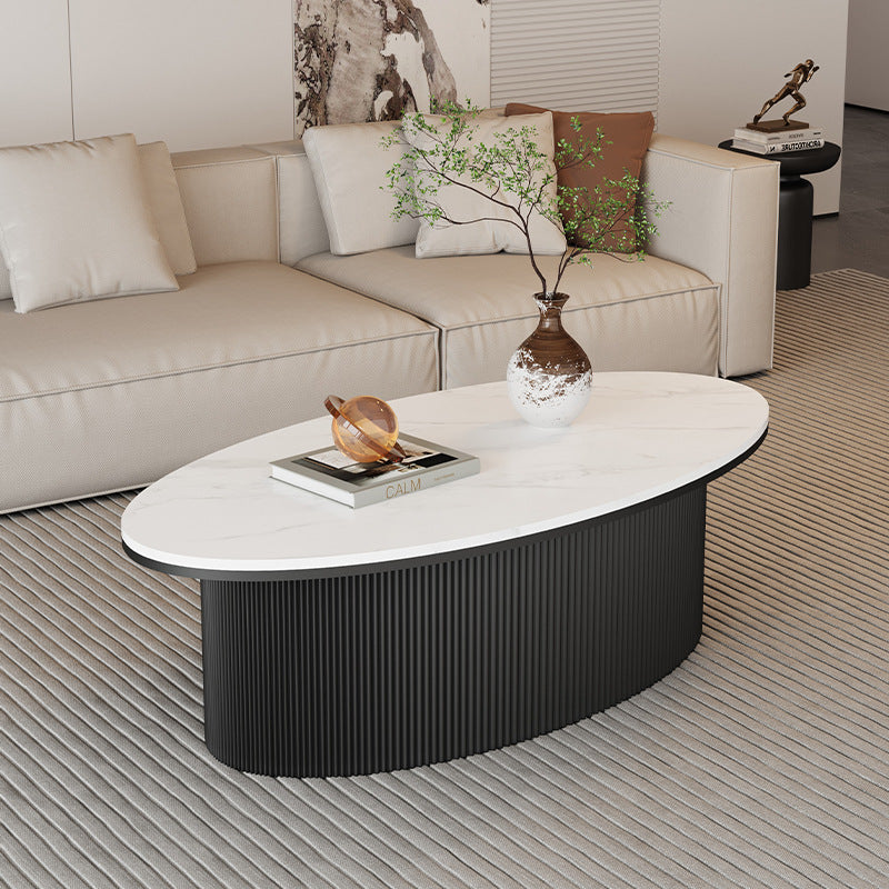 Contemporary Scandinavian Slab Iron Oval Round Striped Coffee Table Set For Living Room