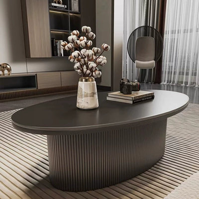 Contemporary Scandinavian Slab Iron Oval Round Striped Coffee Table Set For Living Room