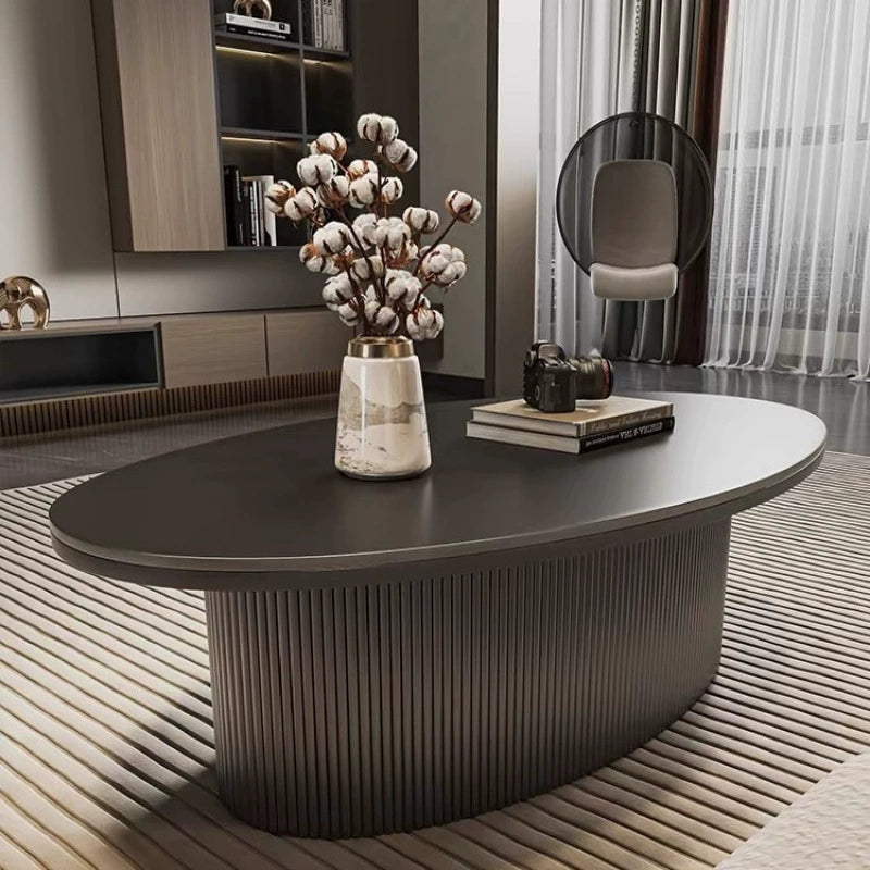 Contemporary Scandinavian Slab Iron Oval Round Striped Coffee Table Set For Living Room