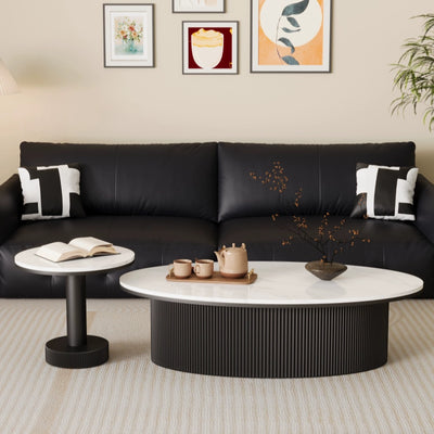 Contemporary Scandinavian Slab Iron Oval Round Striped Coffee Table Set For Living Room