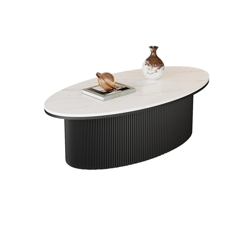 Contemporary Scandinavian Slab Iron Oval Round Striped Coffee Table Set For Living Room
