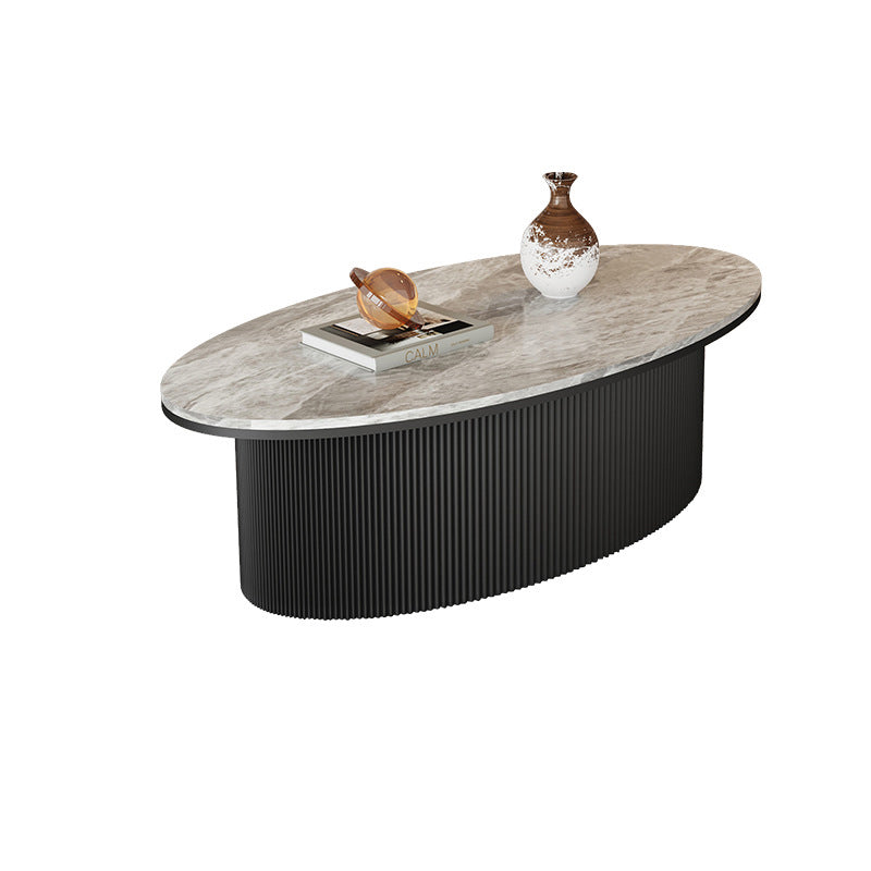 Contemporary Scandinavian Slab Iron Oval Round Striped Coffee Table Set For Living Room
