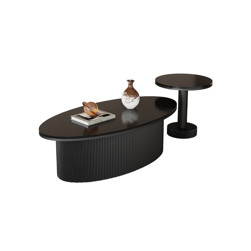 Contemporary Scandinavian Slab Iron Oval Round Striped Coffee Table Set For Living Room