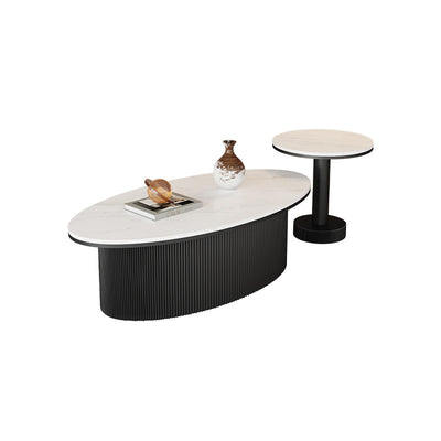 Contemporary Scandinavian Slab Iron Oval Round Striped Coffee Table Set For Living Room