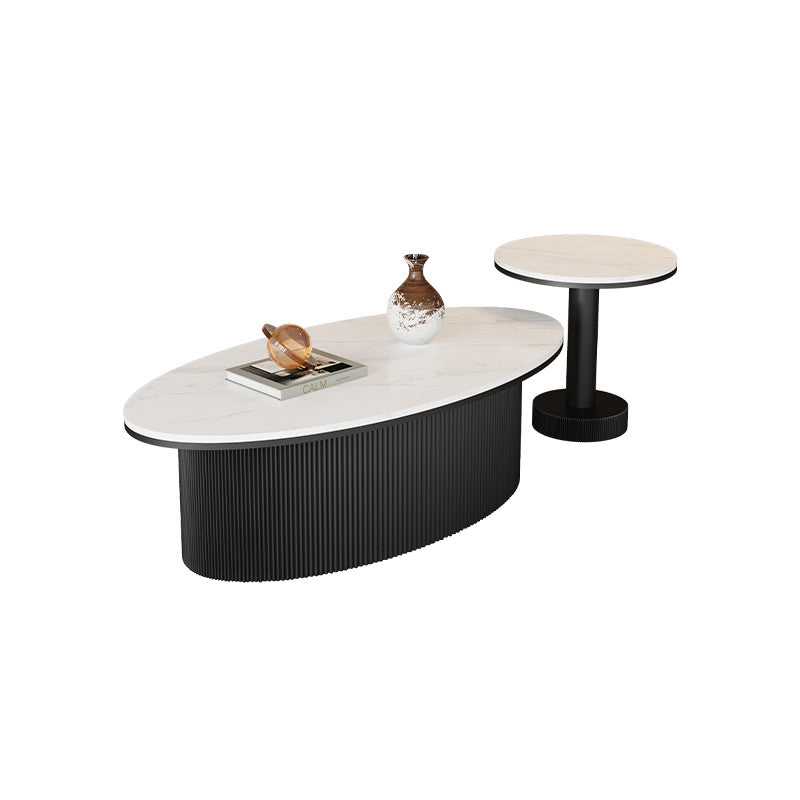 Contemporary Scandinavian Slab Iron Oval Round Striped Coffee Table Set For Living Room