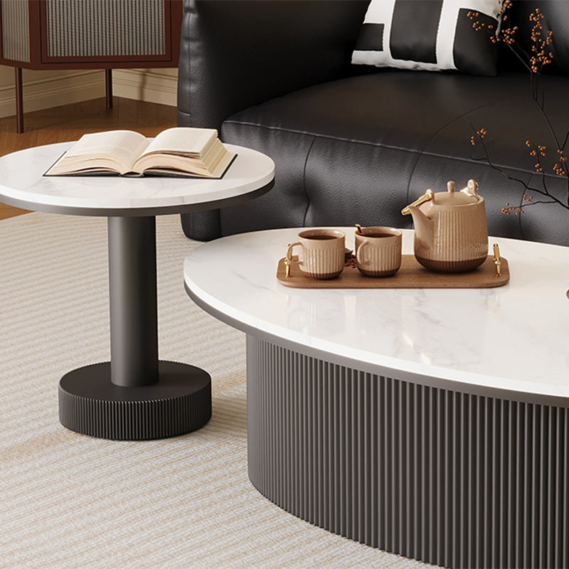 Contemporary Scandinavian Slab Iron Oval Round Striped Coffee Table Set For Living Room