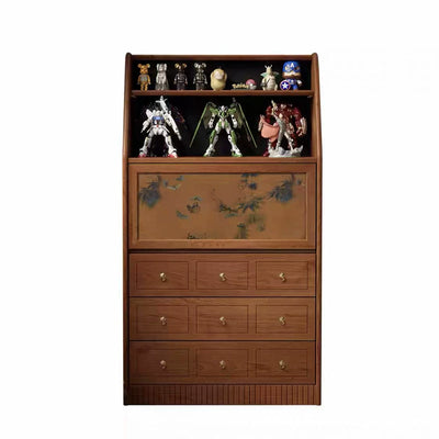 Traditional French Handmade Muslin Wood Rectangular Side Table 3-Drawer Cabinet For Living Room