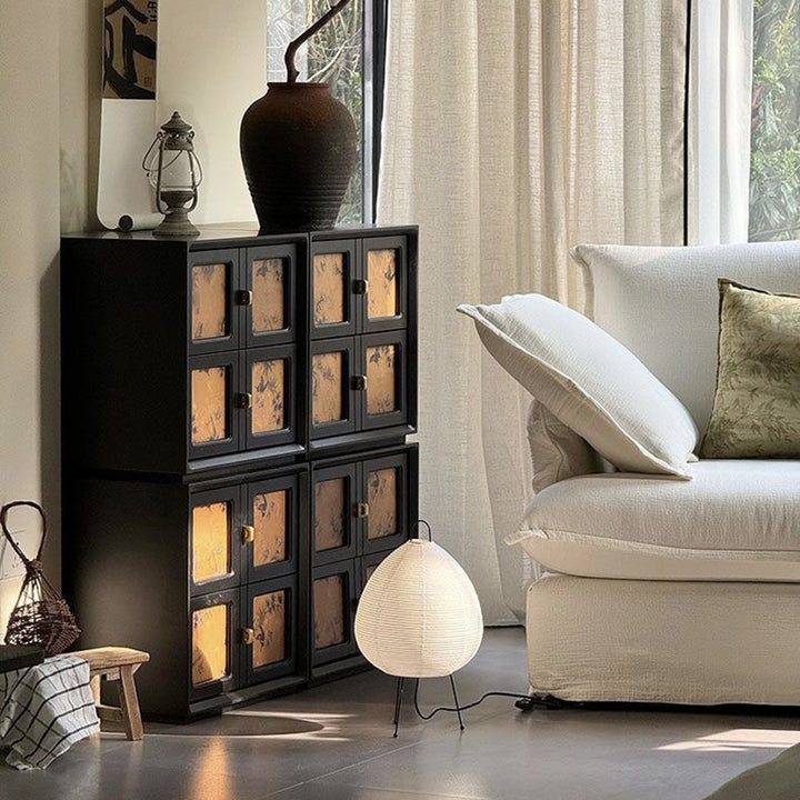 Traditional Vintage Handmade Muslin Boxwood Square Modular Combination Nightstand 2-Drawer For Bedroom