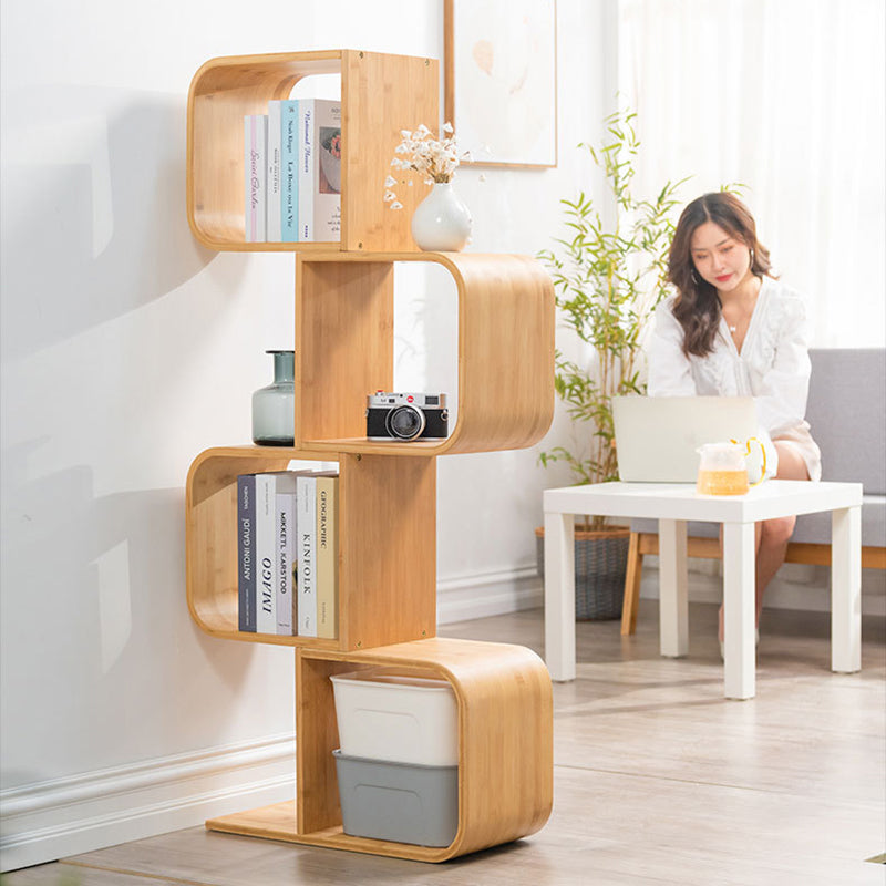 Modern Simplicity Bamboo Curved S-Shaped Square Bookshelves 2/3/4/5 Tiers For Living Room