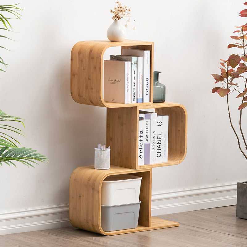 Modern Simplicity Bamboo Curved S-Shaped Square Bookshelves 2/3/4/5 Tiers For Living Room
