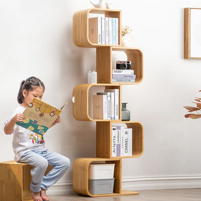 Modern Simplicity Bamboo Curved S-Shaped Square Bookshelves 2/3/4/5 Tiers For Living Room