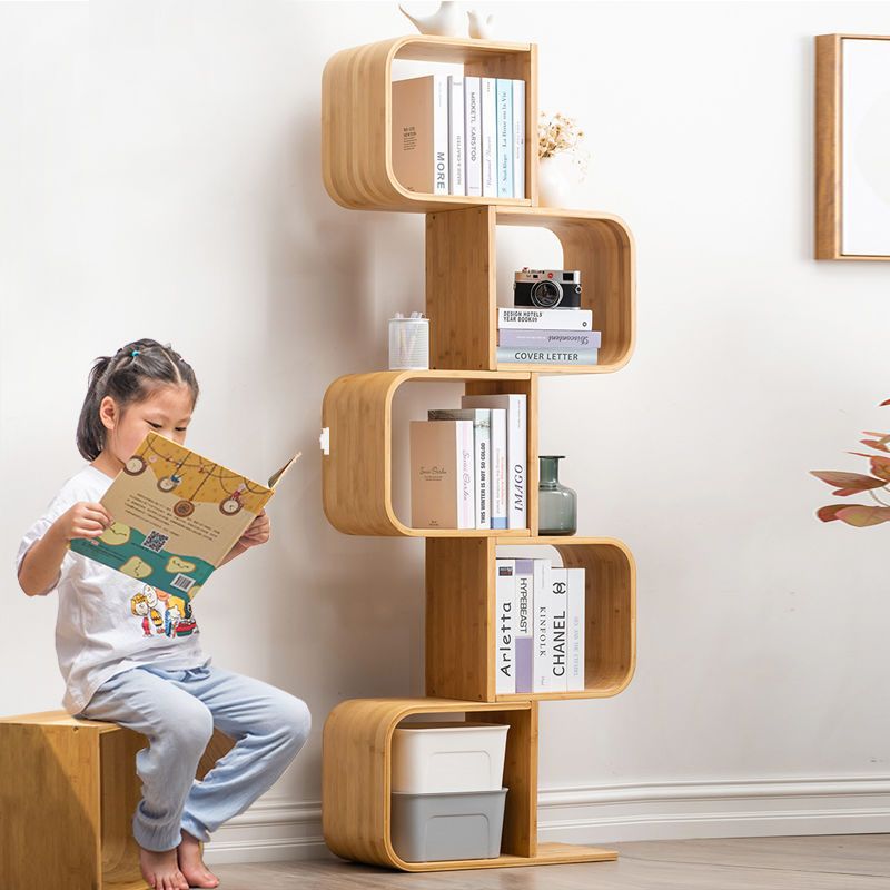 Modern Simplicity Bamboo Curved S-Shaped Square Bookshelves 2/3/4/5 Tiers For Living Room