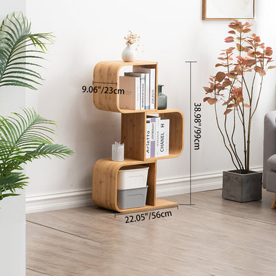 Modern Simplicity Bamboo Curved S-Shaped Square Bookshelves 2/3/4/5 Tiers For Living Room