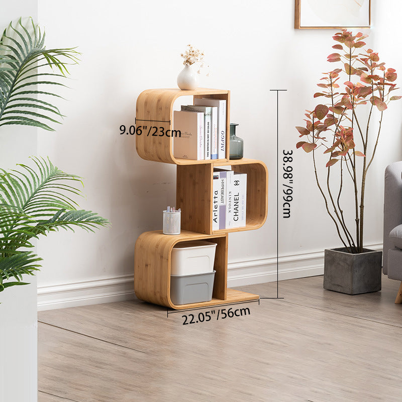 Modern Simplicity Bamboo Curved S-Shaped Square Bookshelves 2/3/4/5 Tiers For Living Room