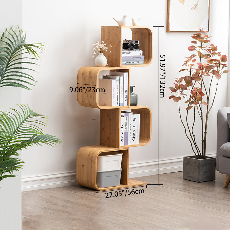 Modern Simplicity Bamboo Curved S-Shaped Square Bookshelves 2/3/4/5 Tiers For Living Room