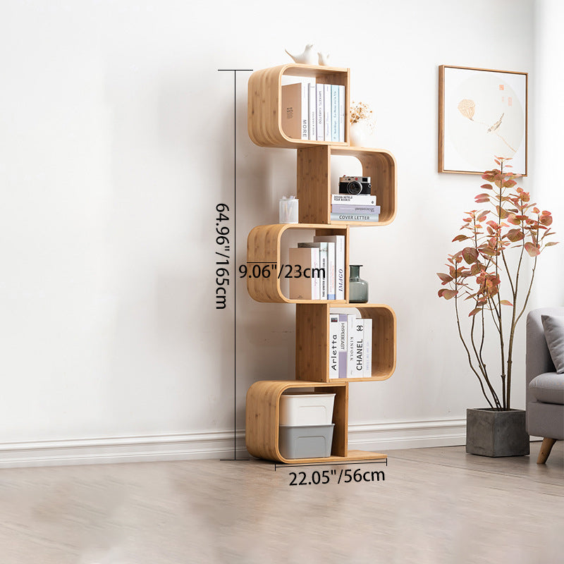 Modern Simplicity Bamboo Curved S-Shaped Square Bookshelves 2/3/4/5 Tiers For Living Room