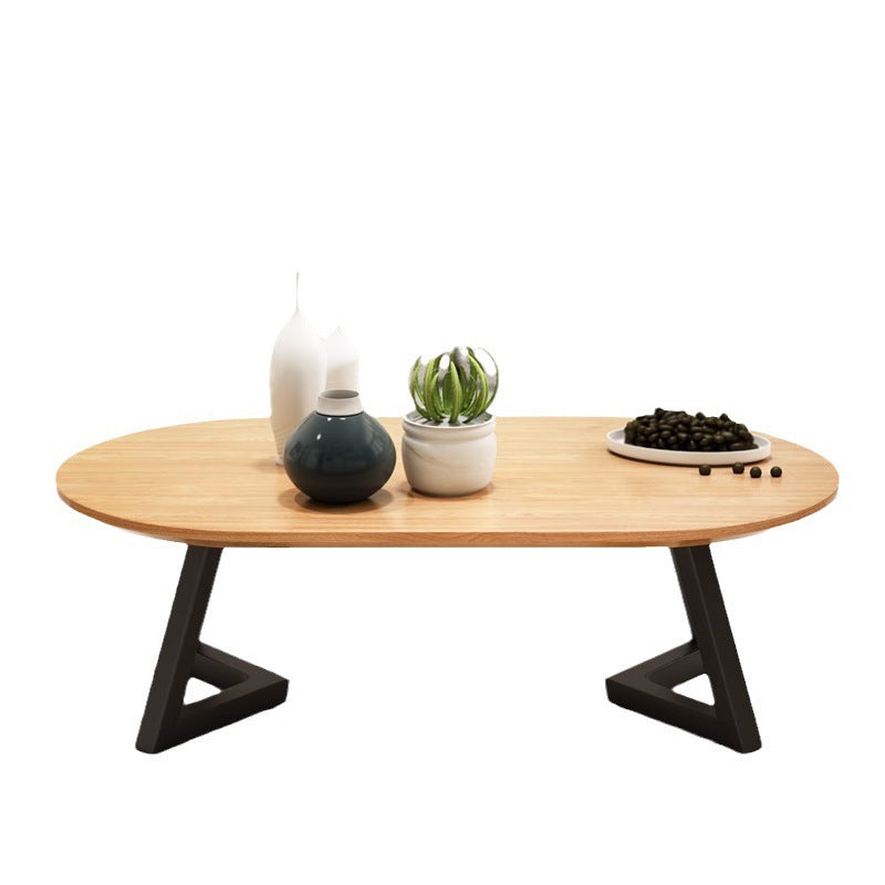 Zeitgenössischer nordischer Holz-Eisen-Oval-Dreieck-Bein-Couchtisch 1-Tablett für Wohnzimmer 