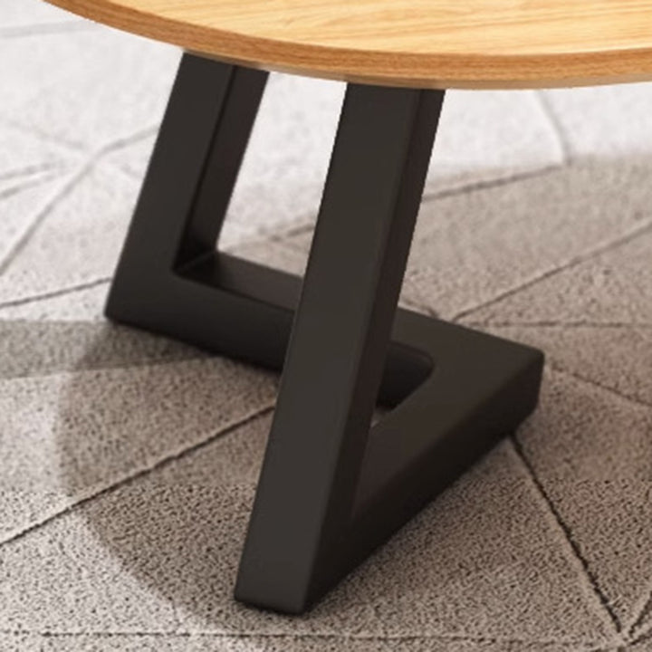 Zeitgenössischer nordischer Holz-Eisen-Oval-Dreieck-Bein-Couchtisch 1-Tablett für Wohnzimmer 