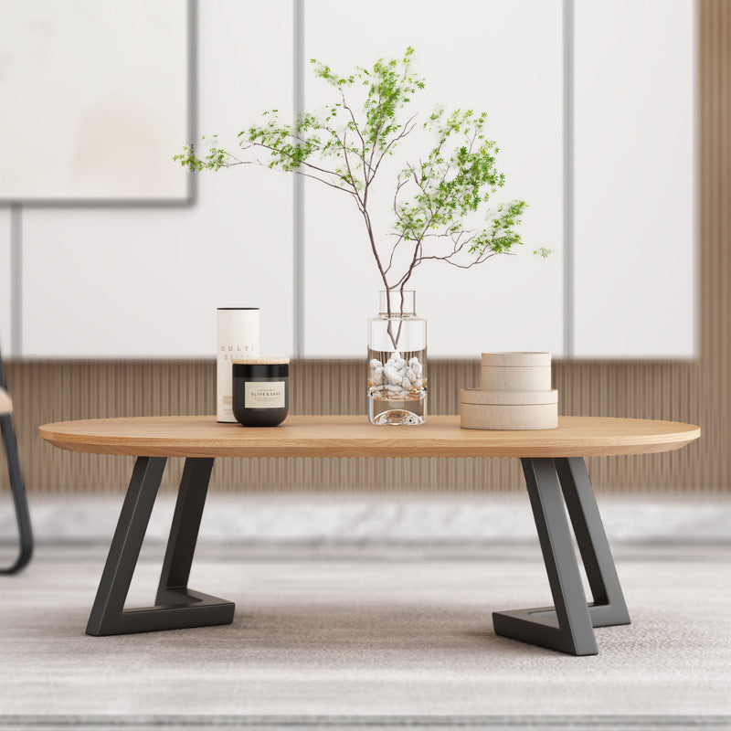 Zeitgenössischer nordischer Holz-Eisen-Oval-Dreieck-Bein-Couchtisch 1-Tablett für Wohnzimmer 