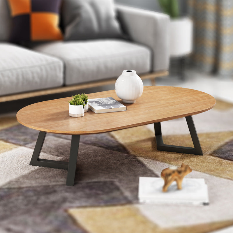 Zeitgenössischer nordischer Holz-Eisen-Oval-Dreieck-Bein-Couchtisch 1-Tablett für Wohnzimmer 