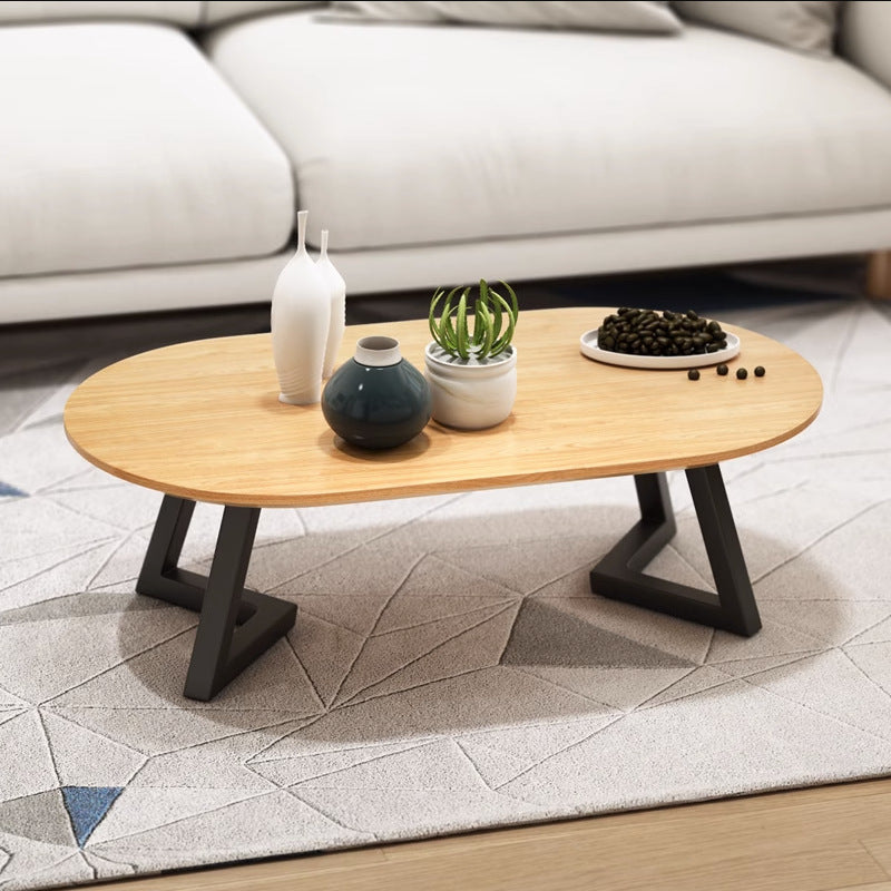 Zeitgenössischer nordischer Holz-Eisen-Oval-Dreieck-Bein-Couchtisch 1-Tablett für Wohnzimmer 